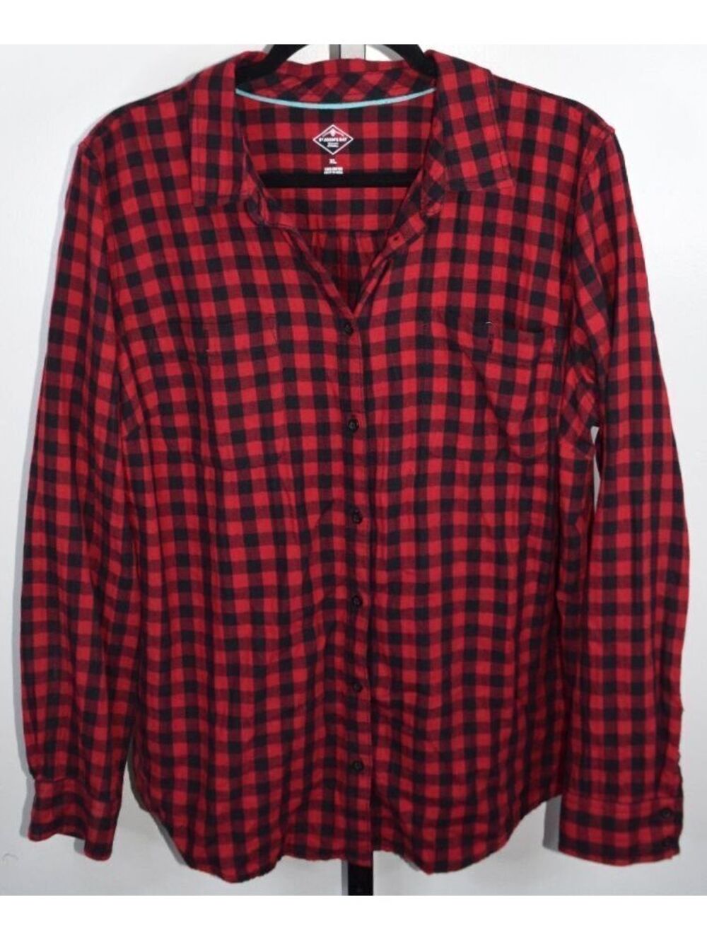 St. John's Bay XL Red & Black Buffalo Plaid Flannel Shirt Checkered Button-Up